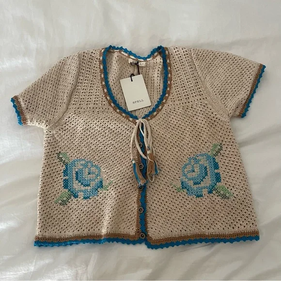 Spell Coastal Granny Short Sleeve Top in Cornflower - Picture 10 of 14